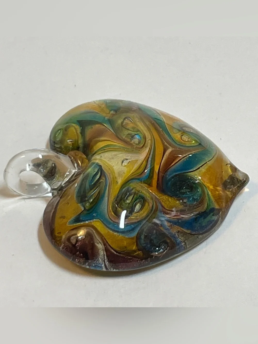 Boho Dichroic Iridescent Multicolor Glass Heart Pendant Necklace Adjustable Cord